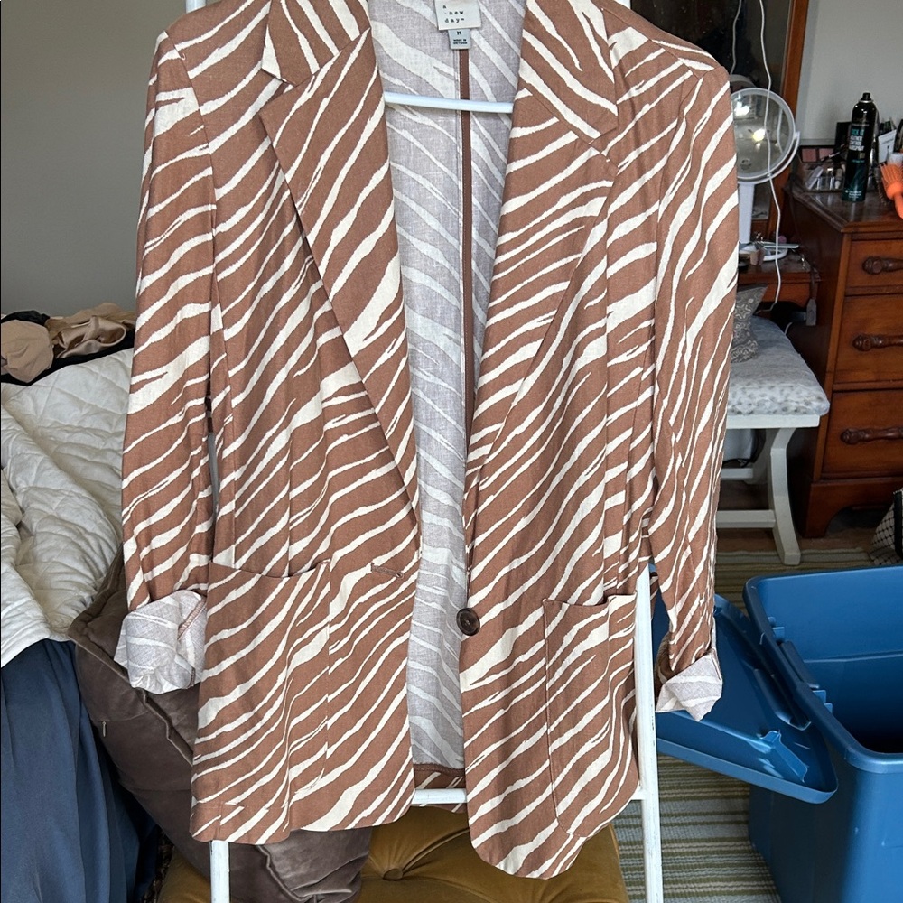 a new day Brown and White Zebra Print Blazer